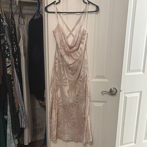 Aakaa Gold Slip Dress Spaghetti Strap Cowl Neck